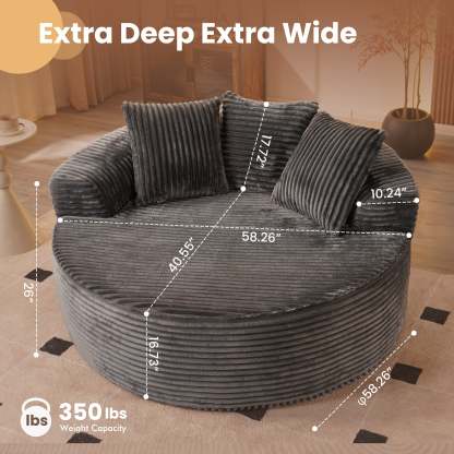 OVthtIOS 59" O-Shape Modular Couch, Plush Corduroy Fabric, No Assembly Required