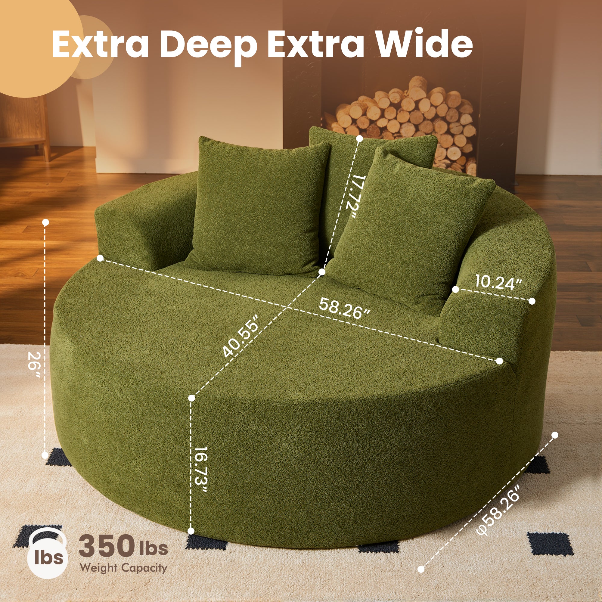 OVthtIOS 59" O-Shape Modular Couch, Plush Corduroy Fabric, No Assembly Required