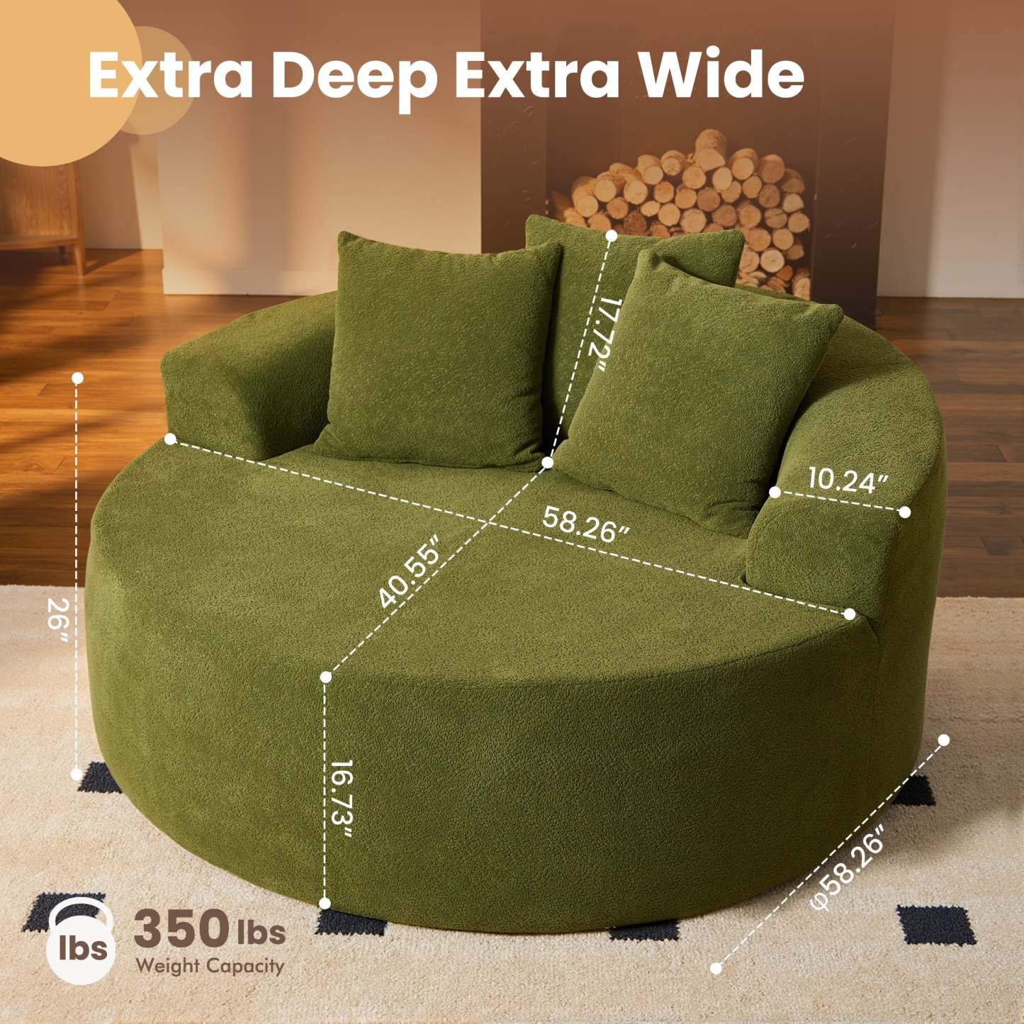 OVthtIOS 59" O-Shape Modular Couch, Plush Corduroy Fabric, No Assembly Required