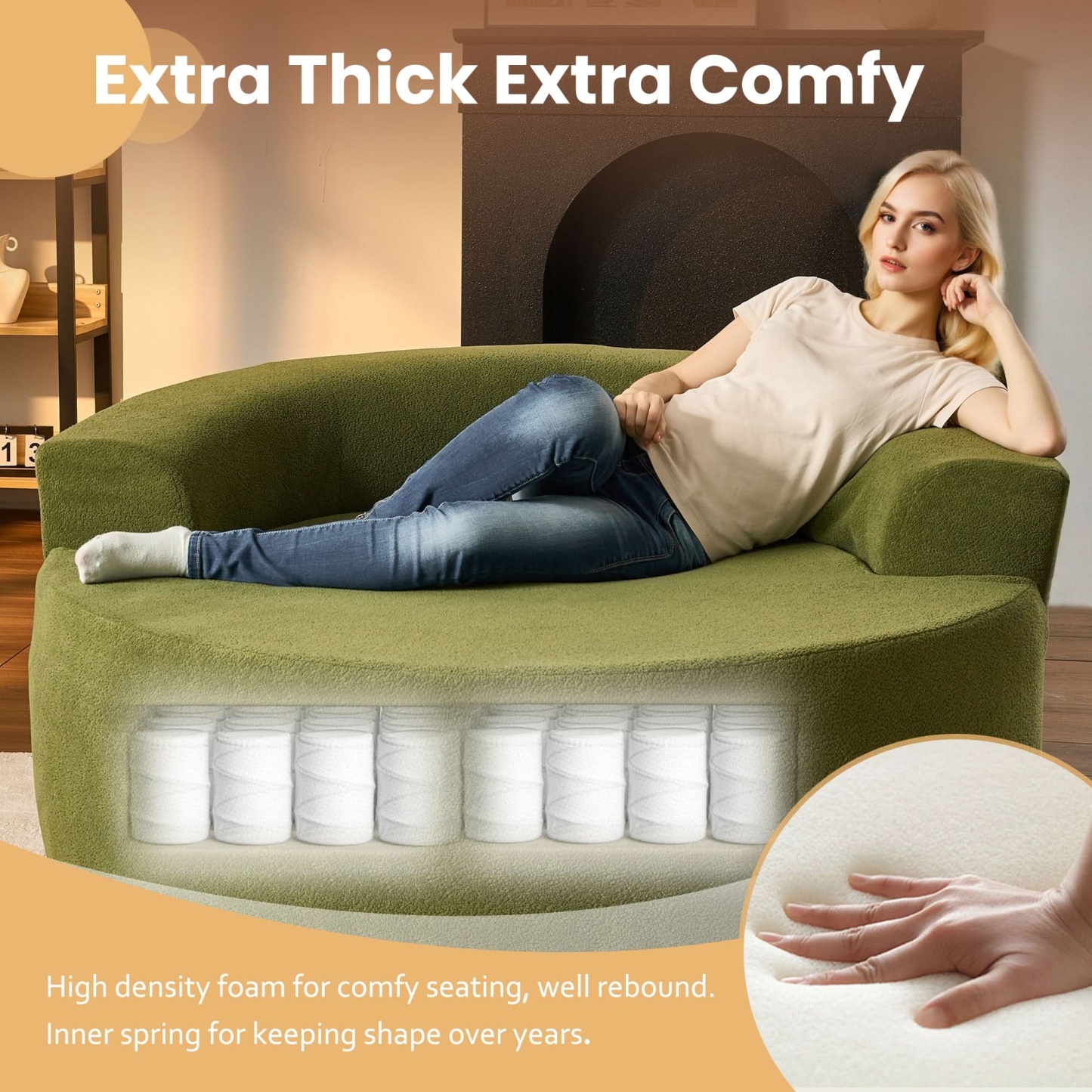 OVthtIOS 59" O-Shape Modular Couch, Plush Corduroy Fabric, No Assembly Required