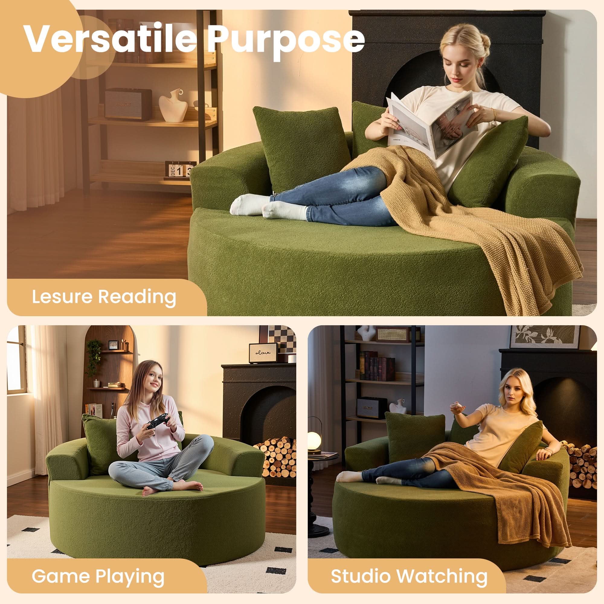 OVthtIOS 59" O-Shape Modular Couch, Plush Corduroy Fabric, No Assembly Required