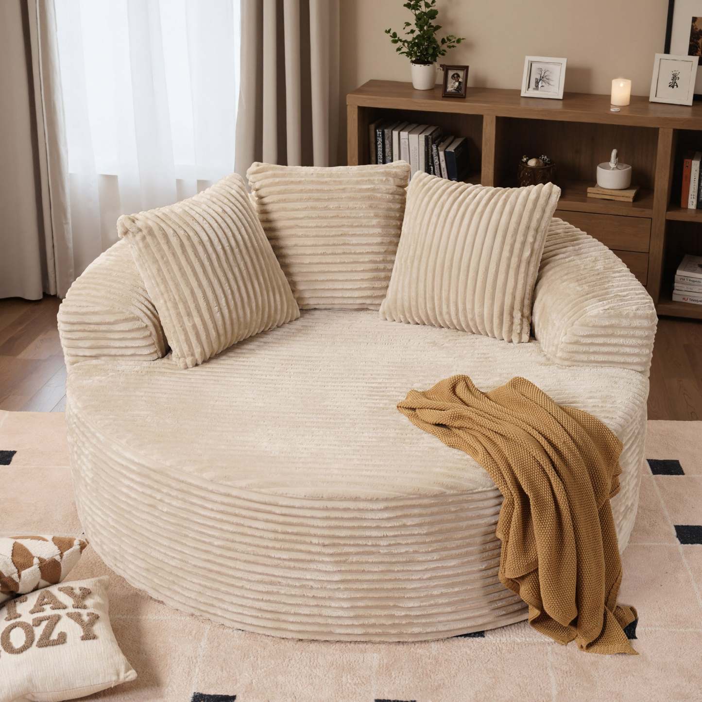 OVthtIOS 59" O-Shape Modular Couch, Plush Corduroy Fabric, No Assembly Required