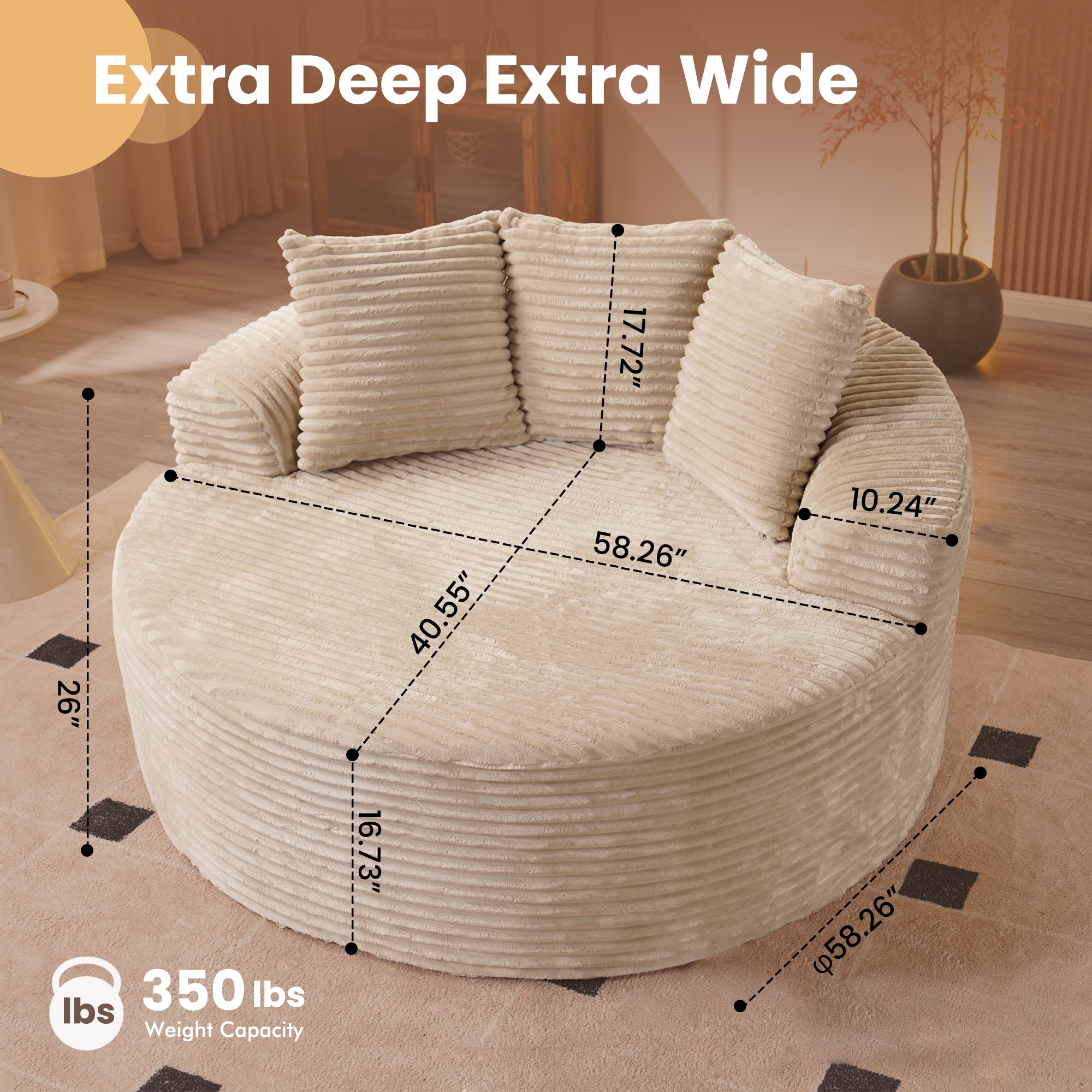 OVthtIOS 59" O-Shape Modular Couch, Plush Corduroy Fabric, No Assembly Required