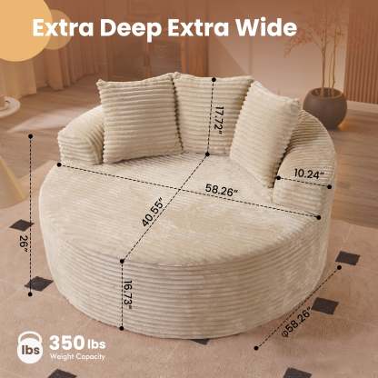 OVthtIOS 59" O-Shape Modular Couch, Plush Corduroy Fabric, No Assembly Required