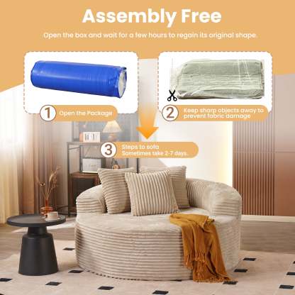 OVthtIOS 59" O-Shape Modular Couch, Plush Corduroy Fabric, No Assembly Required