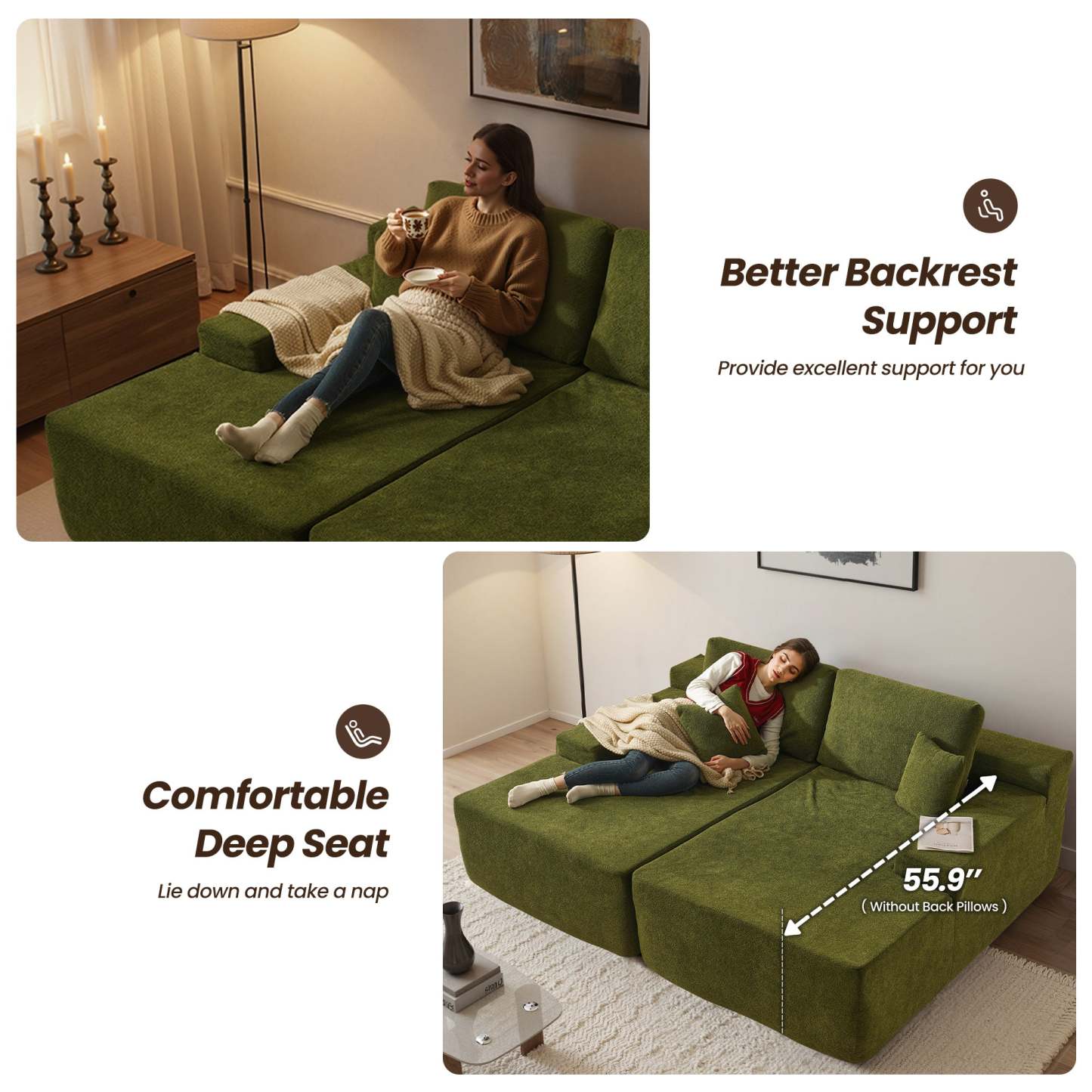 OVIthtOS 81" Boneless Sofa, Sleeper Couch, No Assembly Required