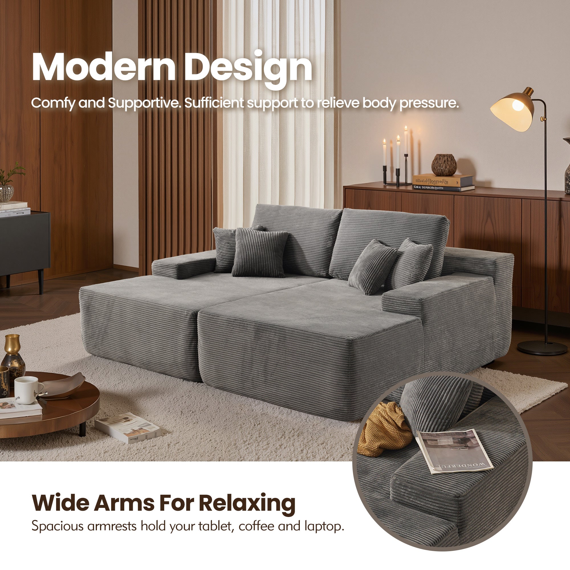 OVIthtOS 81" Boneless Sofa, Sleeper Couch, No Assembly Required