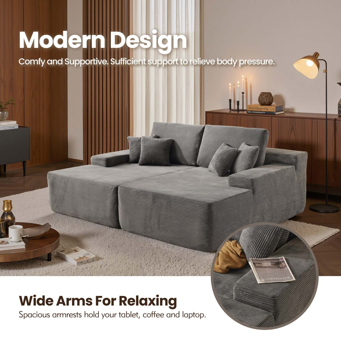 OVIthtOS 81" Boneless Sofa, Sleeper Couch, No Assembly Required