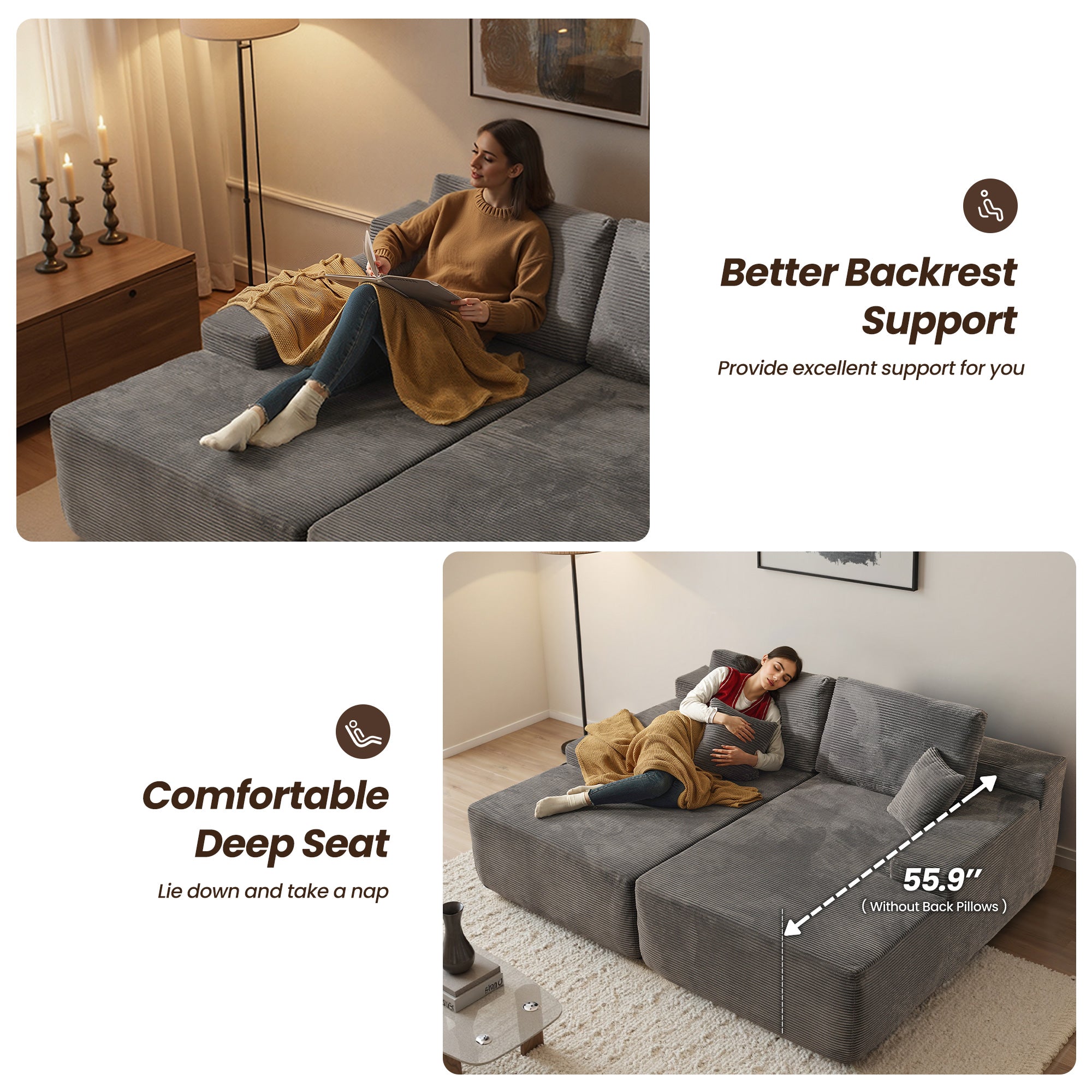 OVIthtOS 81" Boneless Sofa, Sleeper Couch, No Assembly Required