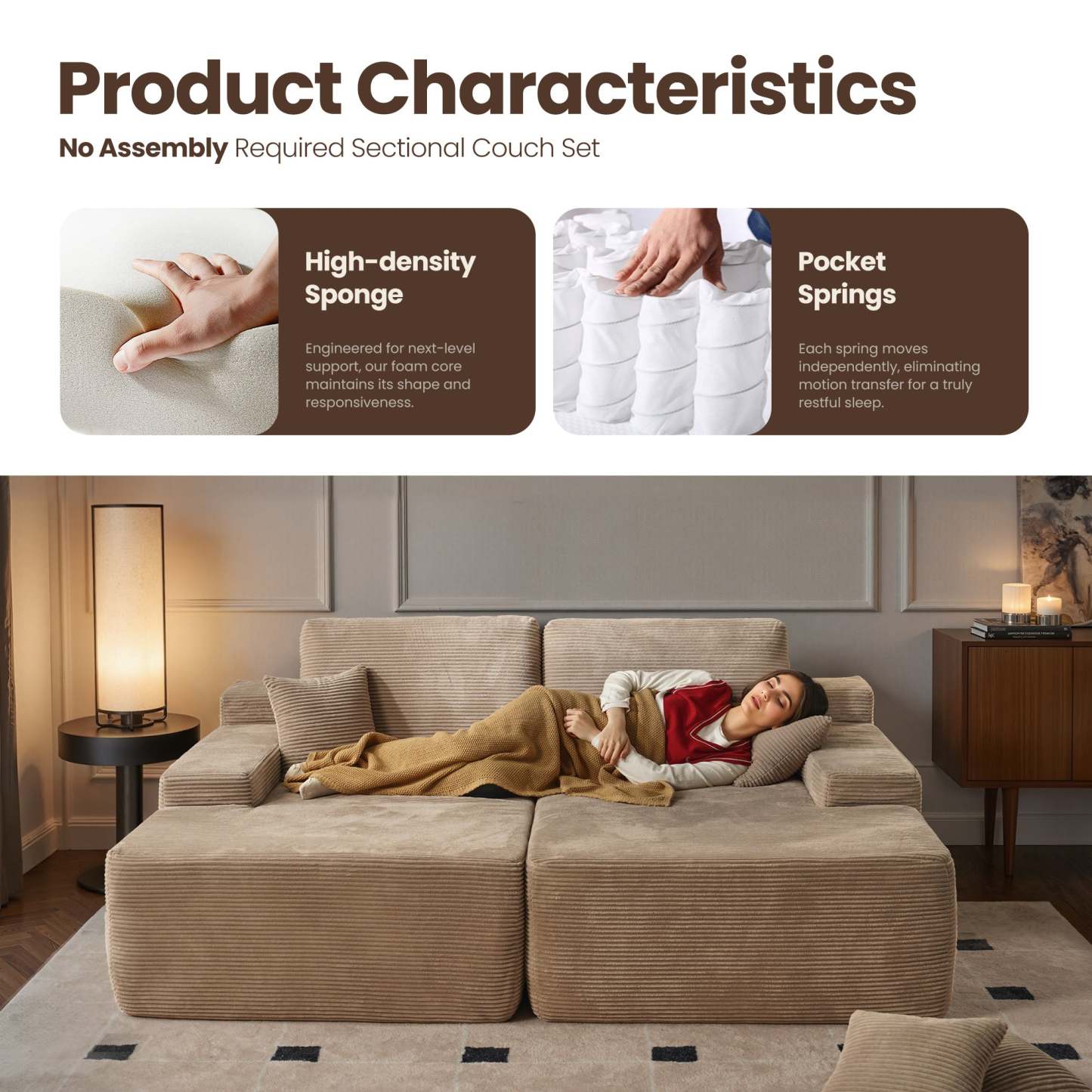 OVIthtOS 81" Boneless Sofa, Sleeper Couch, No Assembly Required