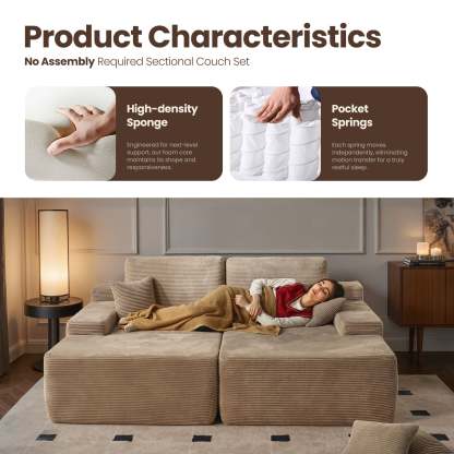 OVIthtOS 81" Boneless Sofa, Sleeper Couch, No Assembly Required