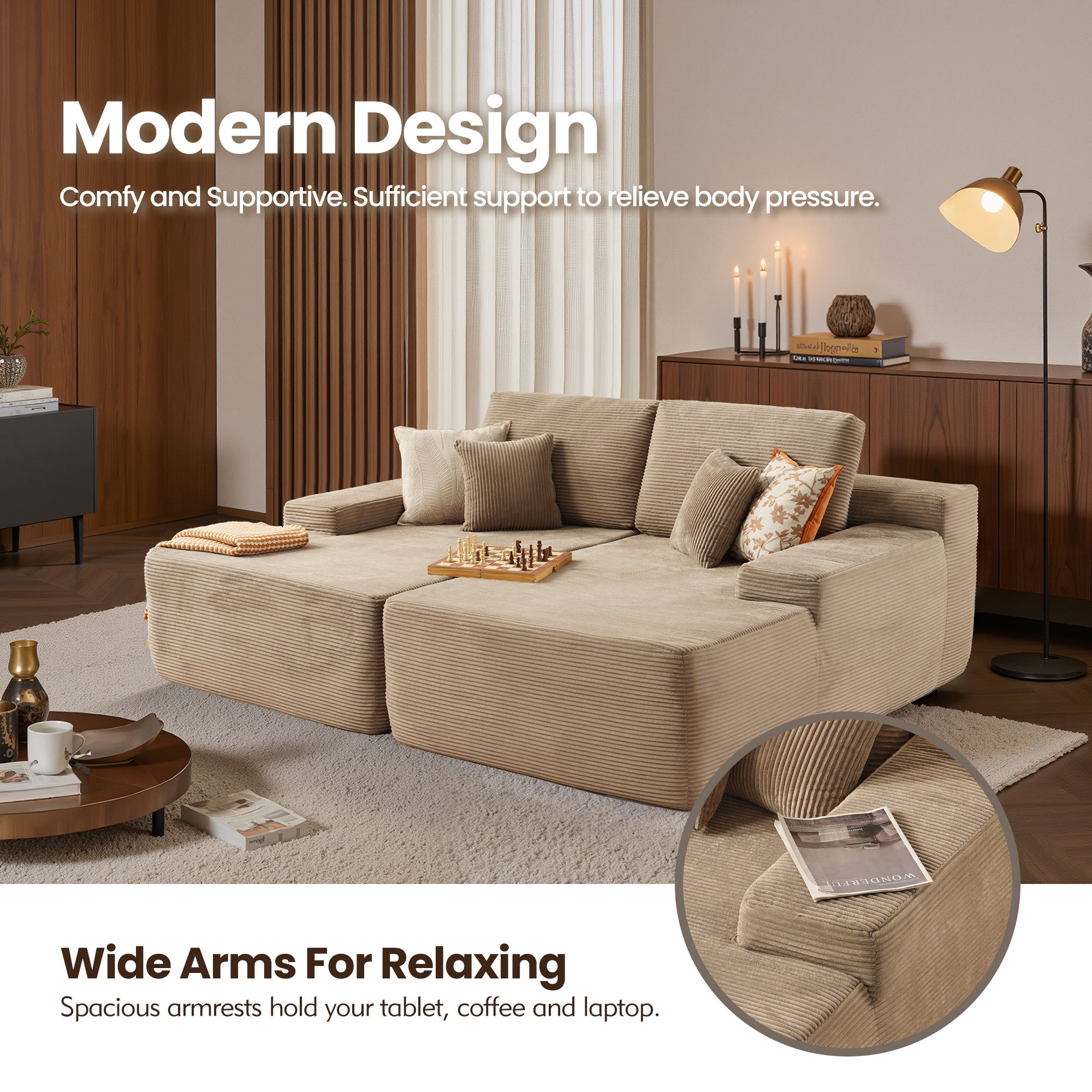 OVIthtOS 81" Boneless Sofa, Sleeper Couch, No Assembly Required