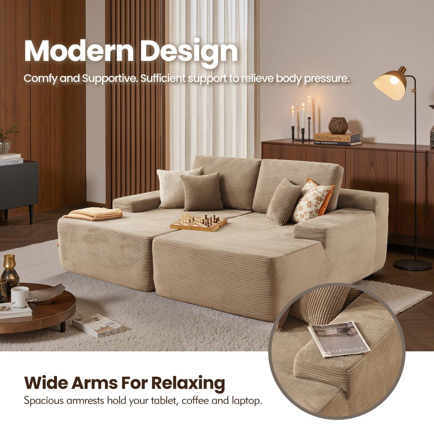 OVIthtOS 81" Boneless Sofa, Sleeper Couch, No Assembly Required