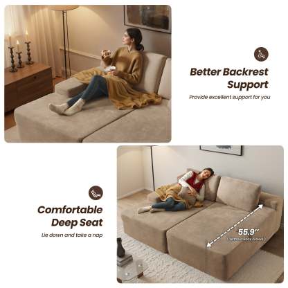 OVIthtOS 81" Boneless Sofa, Sleeper Couch, No Assembly Required