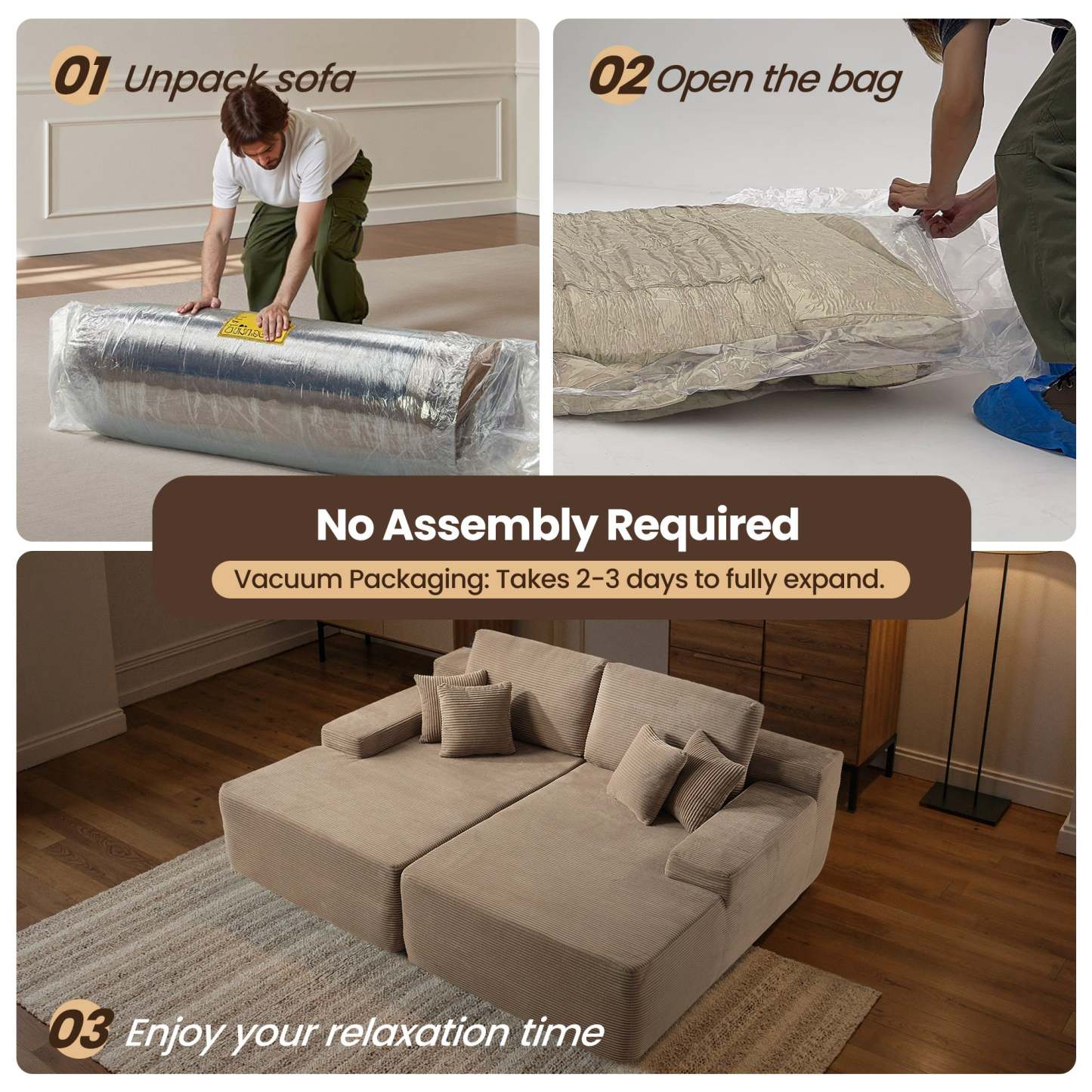 OVIthtOS 81" Boneless Sofa, Sleeper Couch, No Assembly Required