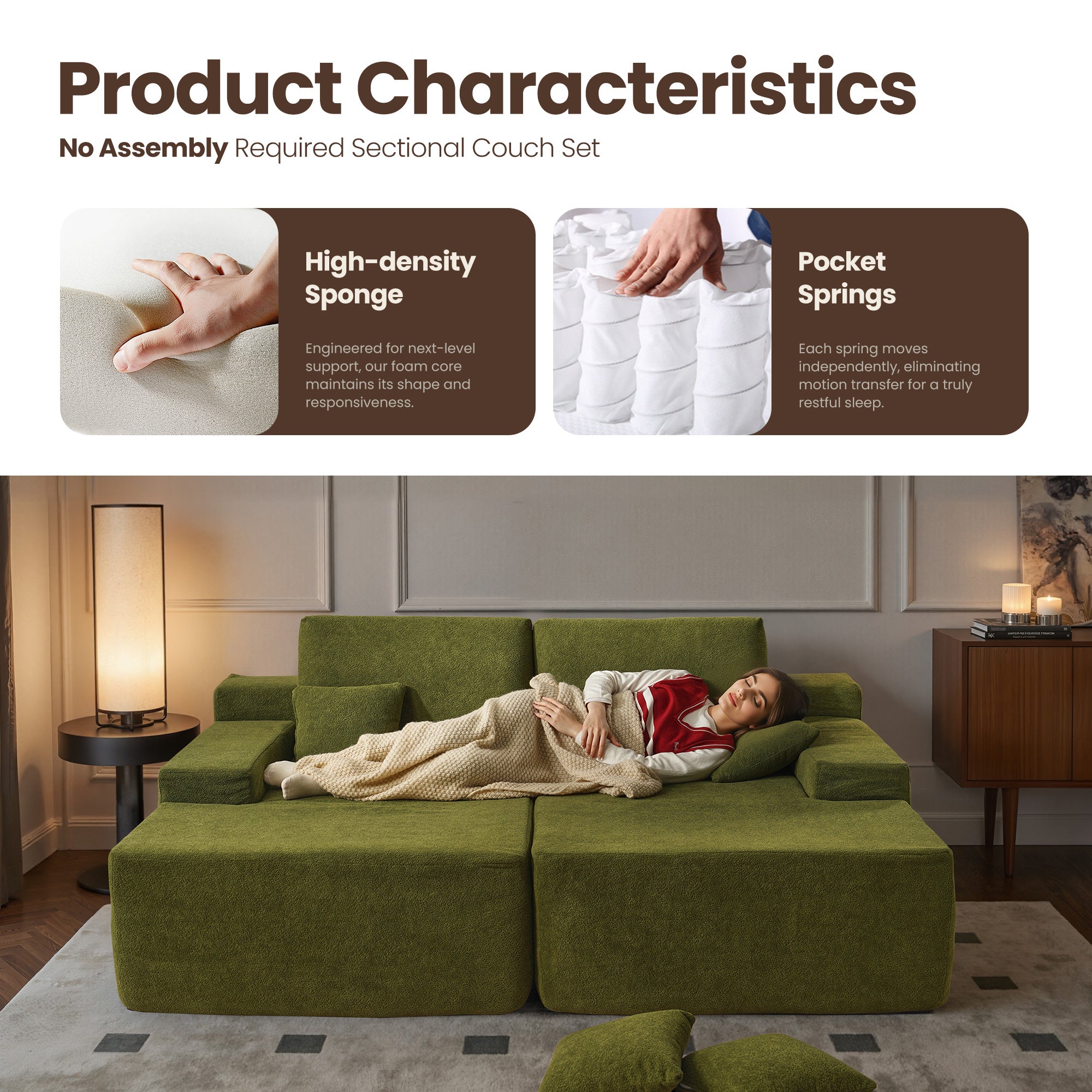 OVIthtOS 81" Boneless Sofa, Sleeper Couch, No Assembly Required