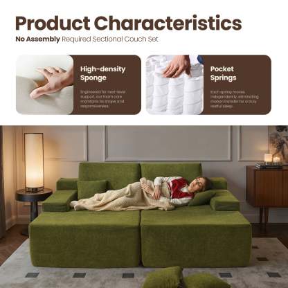 OVIthtOS 81" Boneless Sofa, Sleeper Couch, No Assembly Required