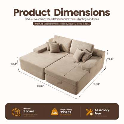 OVIthtOS 81" Boneless Sofa, Sleeper Couch, No Assembly Required