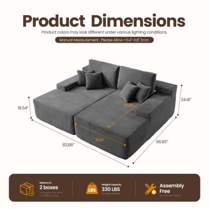 OVIthtOS 81" Boneless Sofa, Sleeper Couch, No Assembly Required