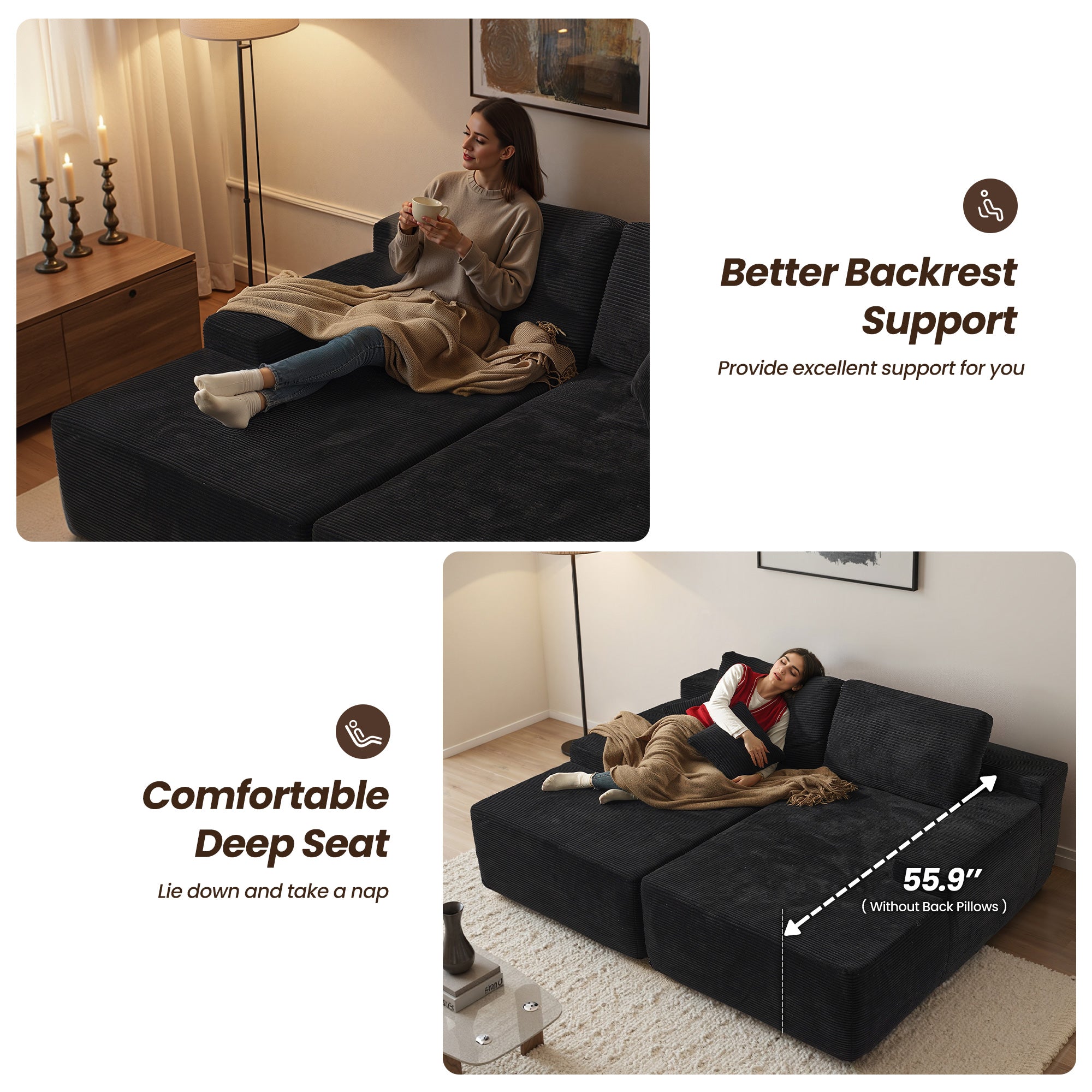 OVIthtOS 81" Boneless Sofa, Sleeper Couch, No Assembly Required