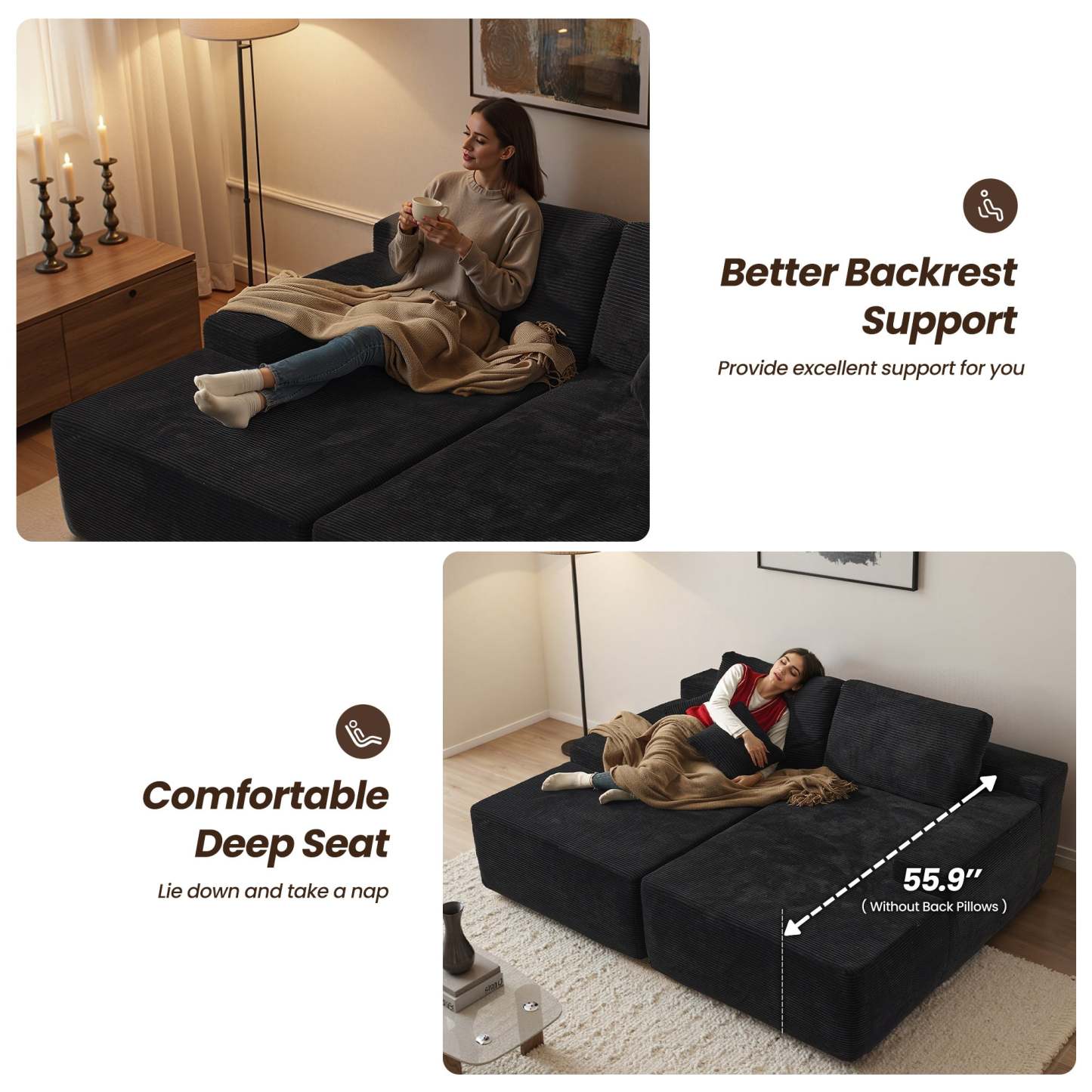 OVIthtOS 81" Boneless Sofa, Sleeper Couch, No Assembly Required