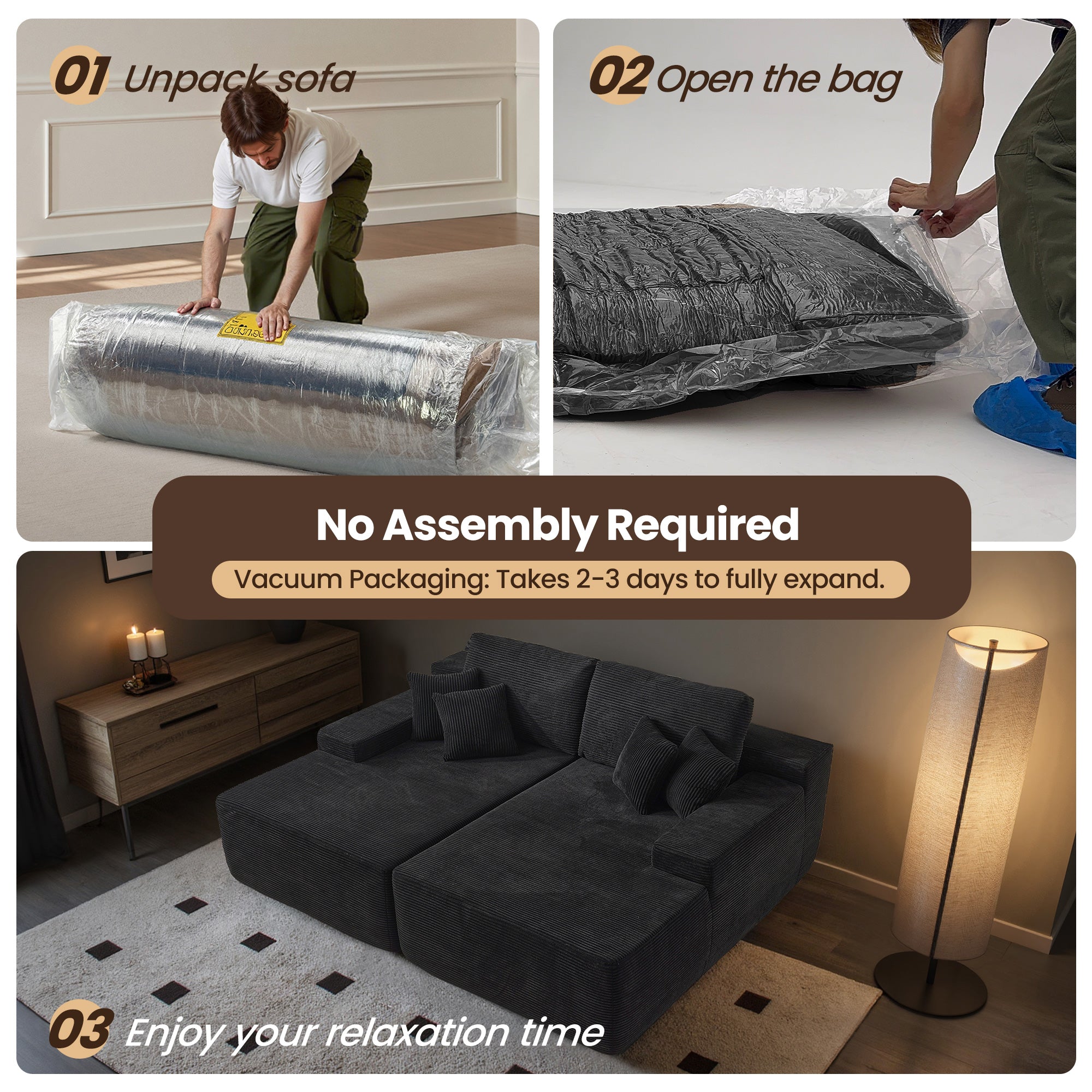 OVIthtOS 81" Boneless Sofa, Sleeper Couch, No Assembly Required