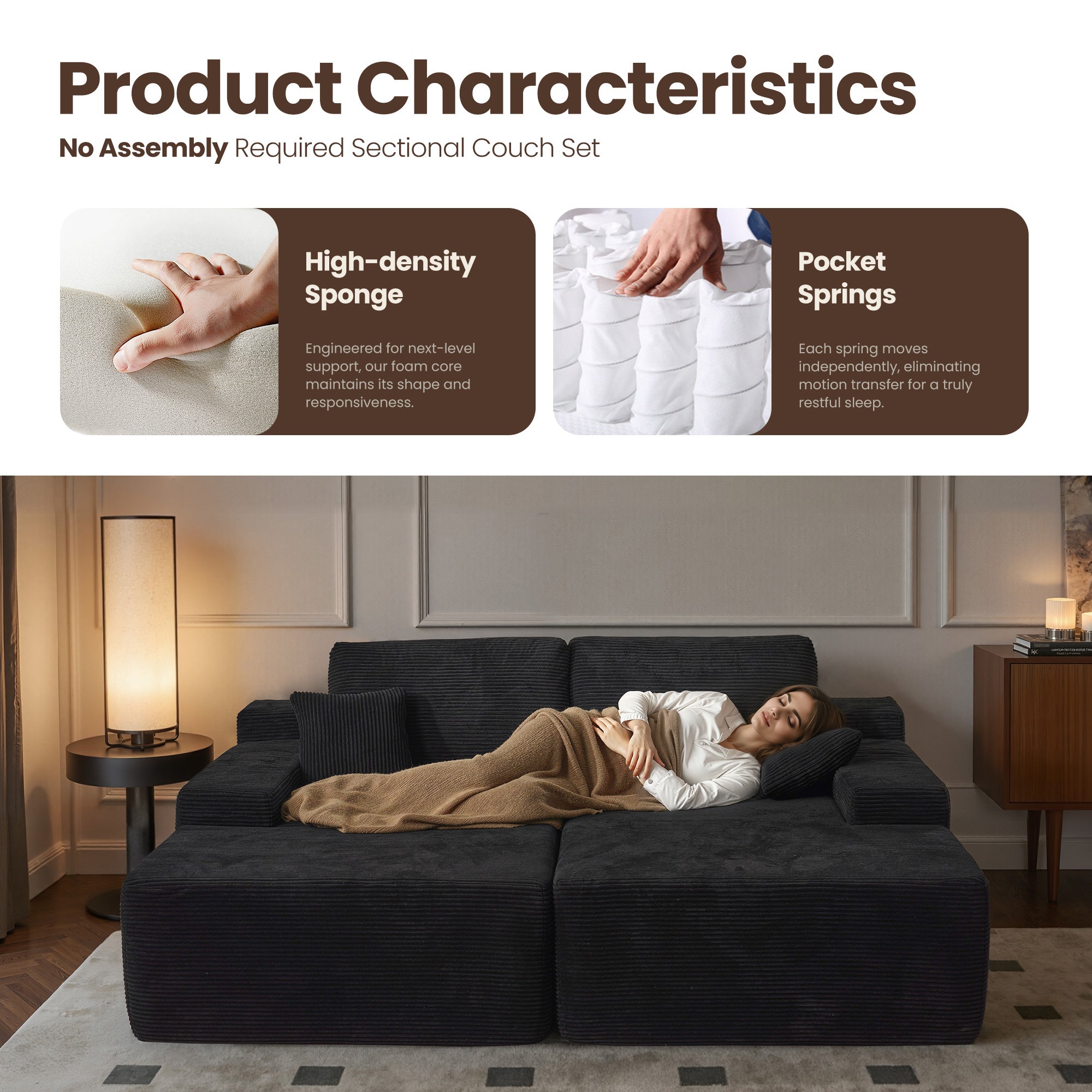 OVIthtOS 81" Boneless Sofa, Sleeper Couch, No Assembly Required