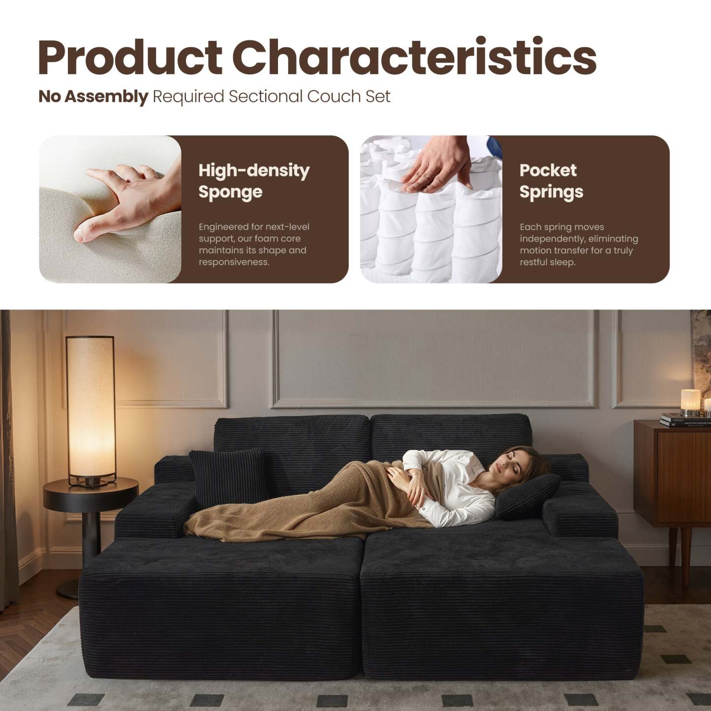 OVIthtOS 81" Boneless Sofa, Sleeper Couch, No Assembly Required