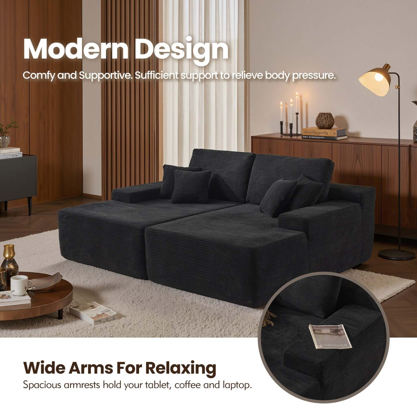 OVIthtOS 81" Boneless Sofa, Sleeper Couch, No Assembly Required