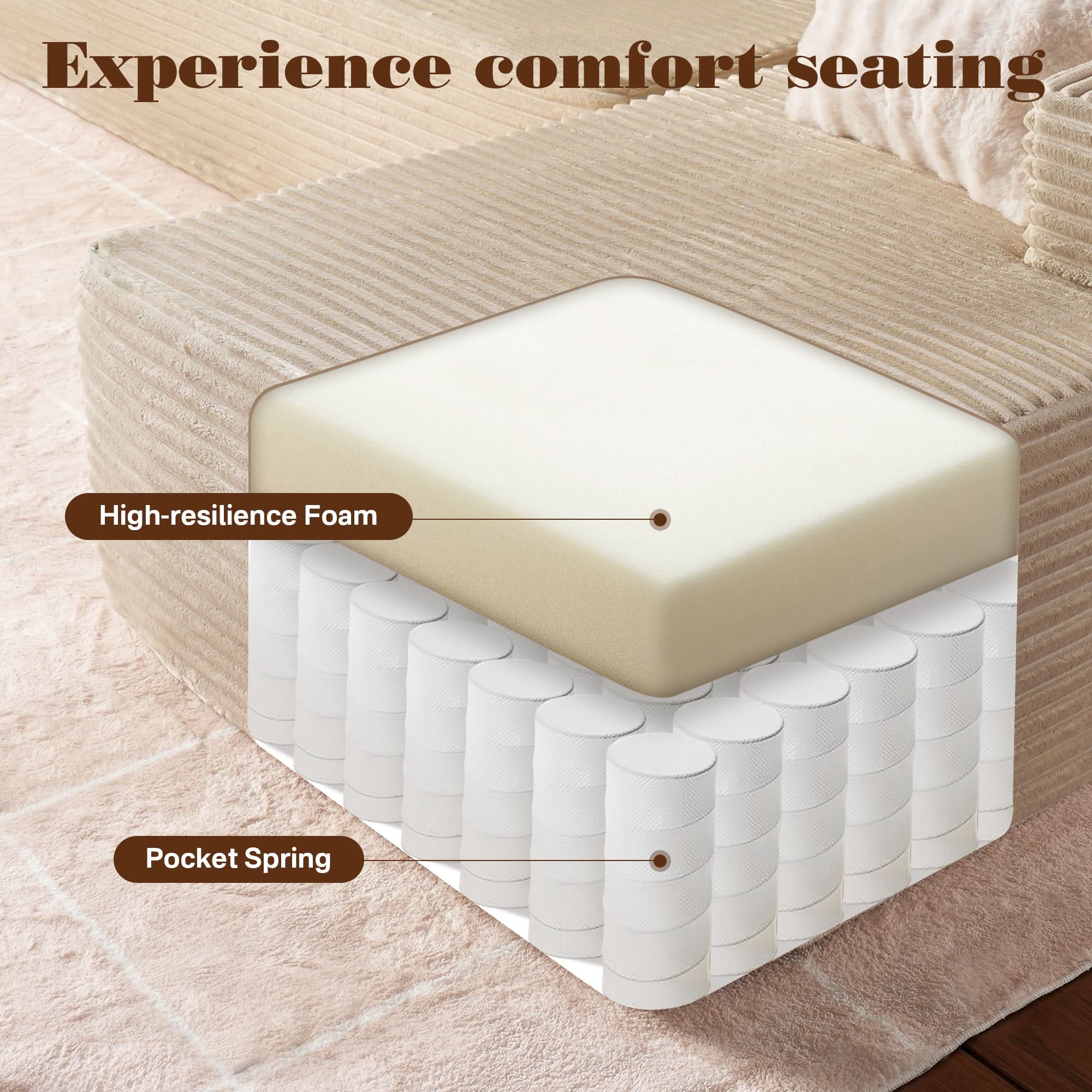 OVthtIOS 104" L-Shape Modular Couch with Chaise, Plush Corduroy Fabric, No Assembly Required