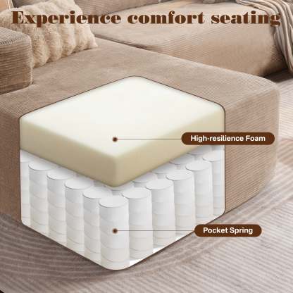 OVthtIOS 104" L-Shape Modular Couch with Chaise, Plush Corduroy Fabric, No Assembly Required