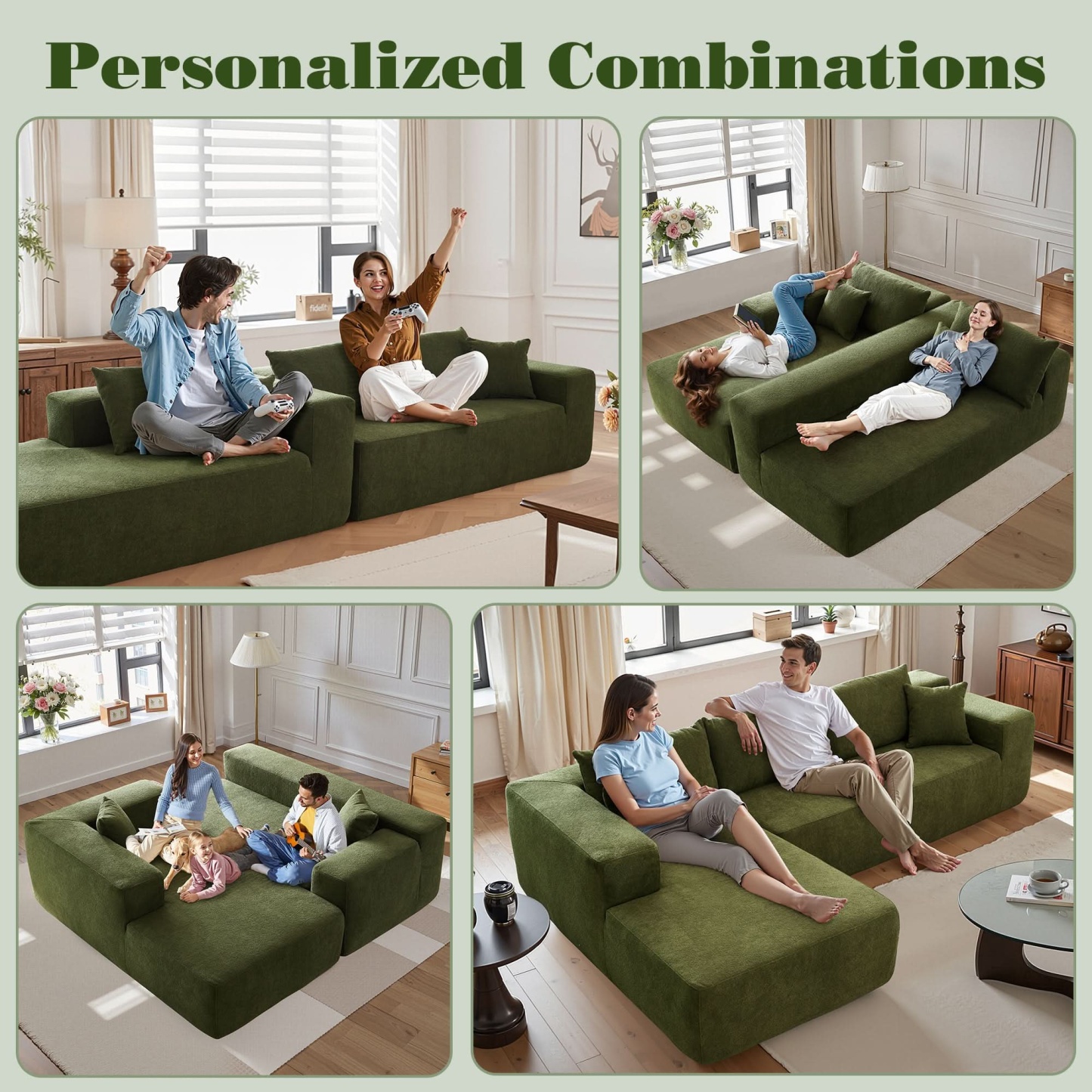 OVthtIOS 104" L-Shape Modular Couch with Chaise, Plush Corduroy Fabric, No Assembly Required