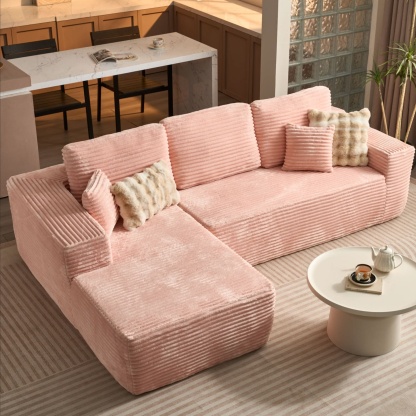 OVthtIOS 104" L-Shape Modular Couch with Chaise, Plush Corduroy Fabric, No Assembly Required