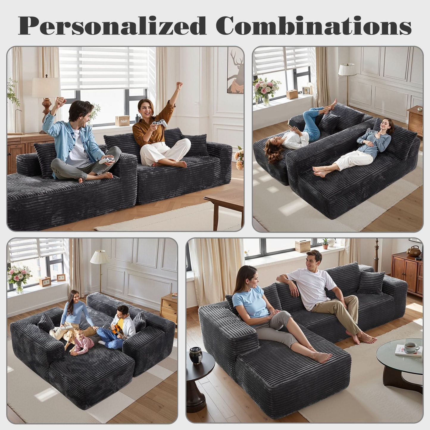 OVthtIOS 104" L-Shape Modular Couch with Chaise, Plush Corduroy Fabric, No Assembly Required