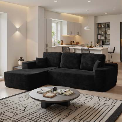 OVthtIOS 104" L-Shape Modular Couch with Chaise, Plush Corduroy Fabric, No Assembly Required