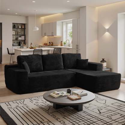 OVthtIOS 104" L-Shape Modular Couch with Chaise, Plush Corduroy Fabric, No Assembly Required