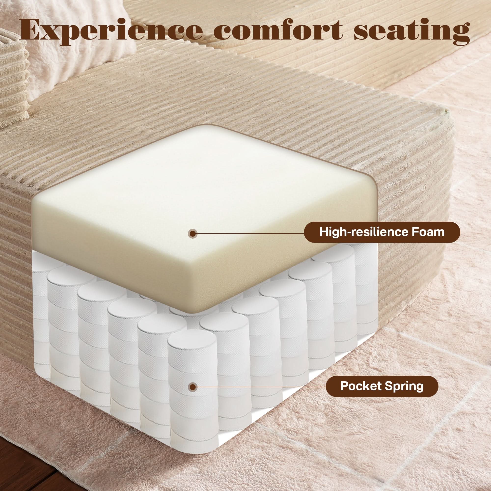 OVthtIOS 104" L-Shape Modular Couch with Chaise, Plush Corduroy Fabric, No Assembly Required