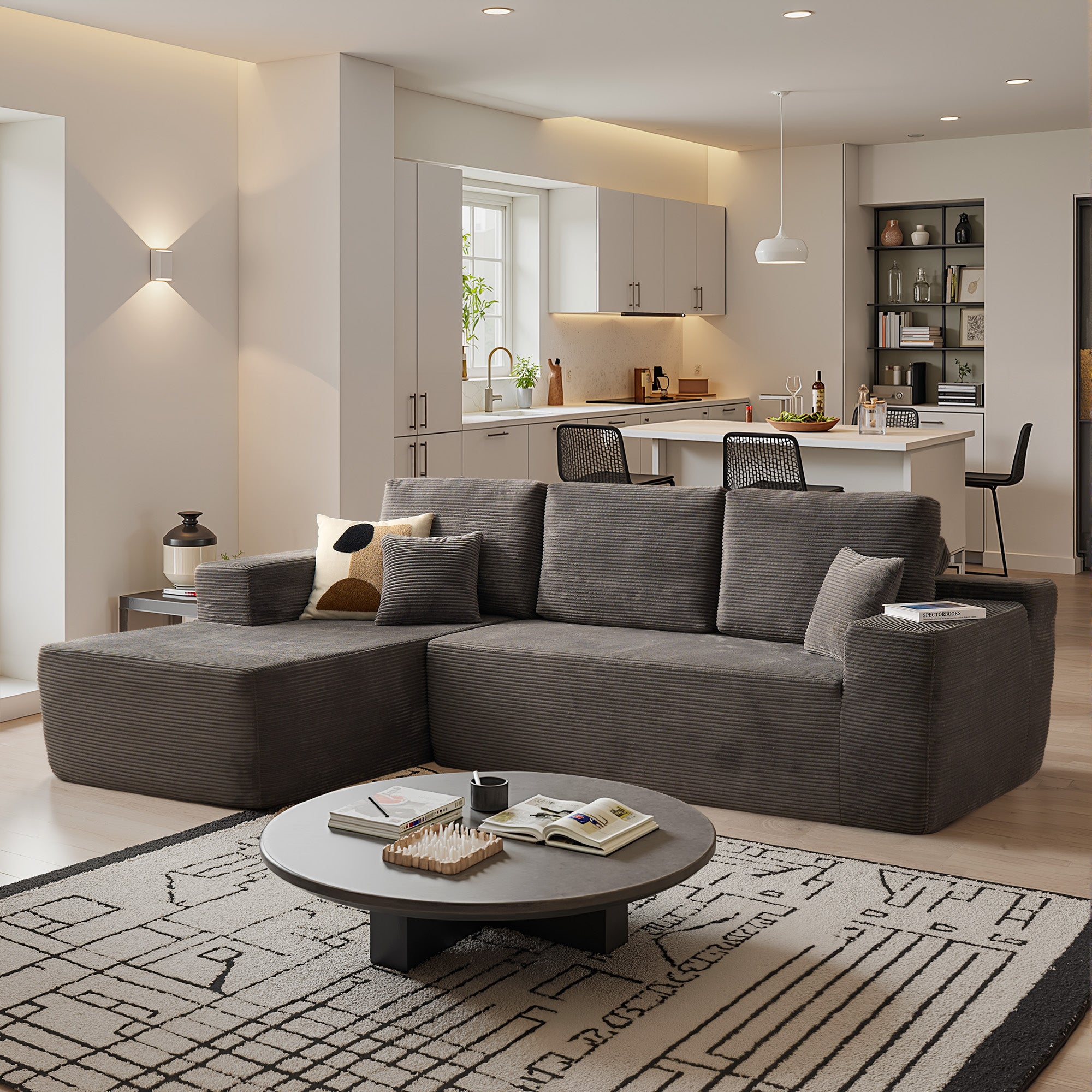 OVthtIOS 104" L-Shape Modular Couch with Chaise, Plush Corduroy Fabric, No Assembly Required