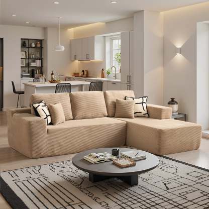 OVthtIOS 104" L-Shape Modular Couch with Chaise, Plush Corduroy Fabric, No Assembly Required