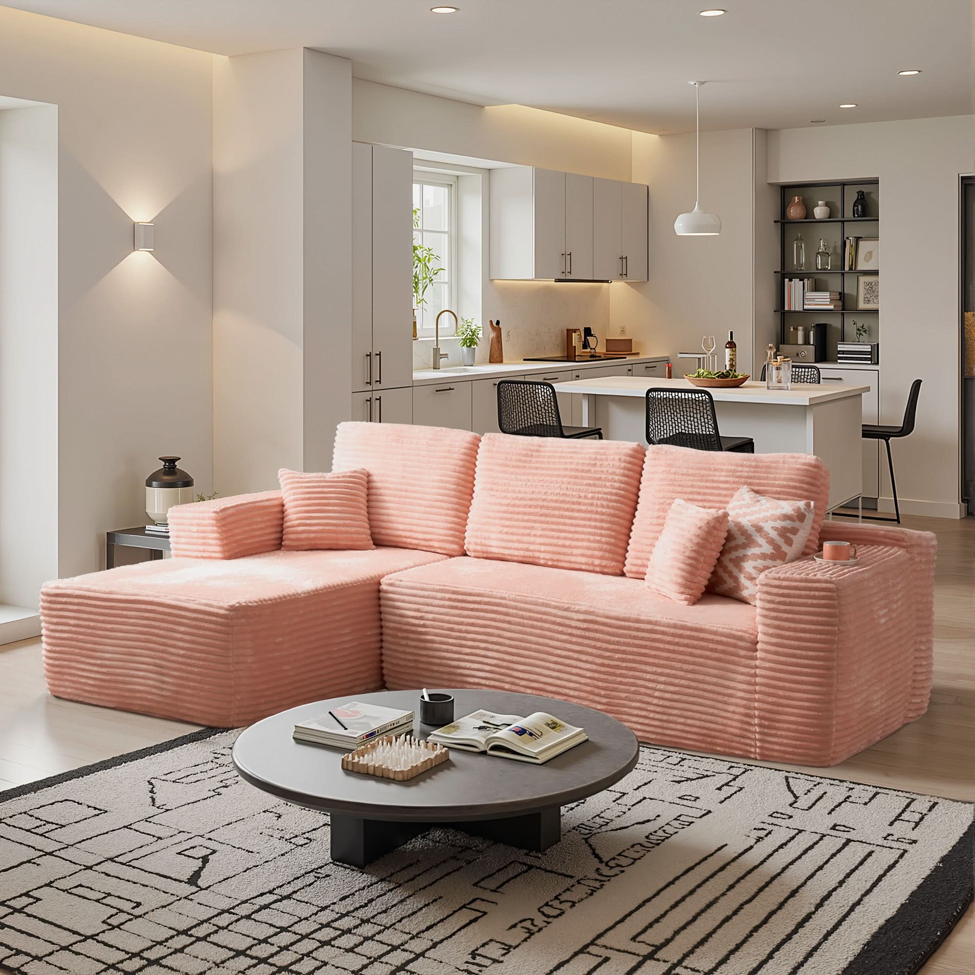 OVthtIOS 104" L-Shape Modular Couch with Chaise, Plush Corduroy Fabric, No Assembly Required