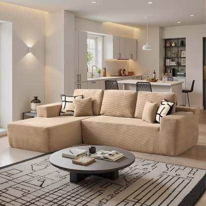 OVthtIOS 104" L-Shape Modular Couch with Chaise, Plush Corduroy Fabric, No Assembly Required