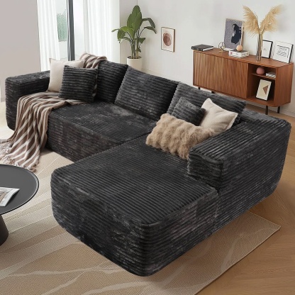 OVthtIOS 104" L-Shape Modular Couch with Chaise, Plush Corduroy Fabric, No Assembly Required