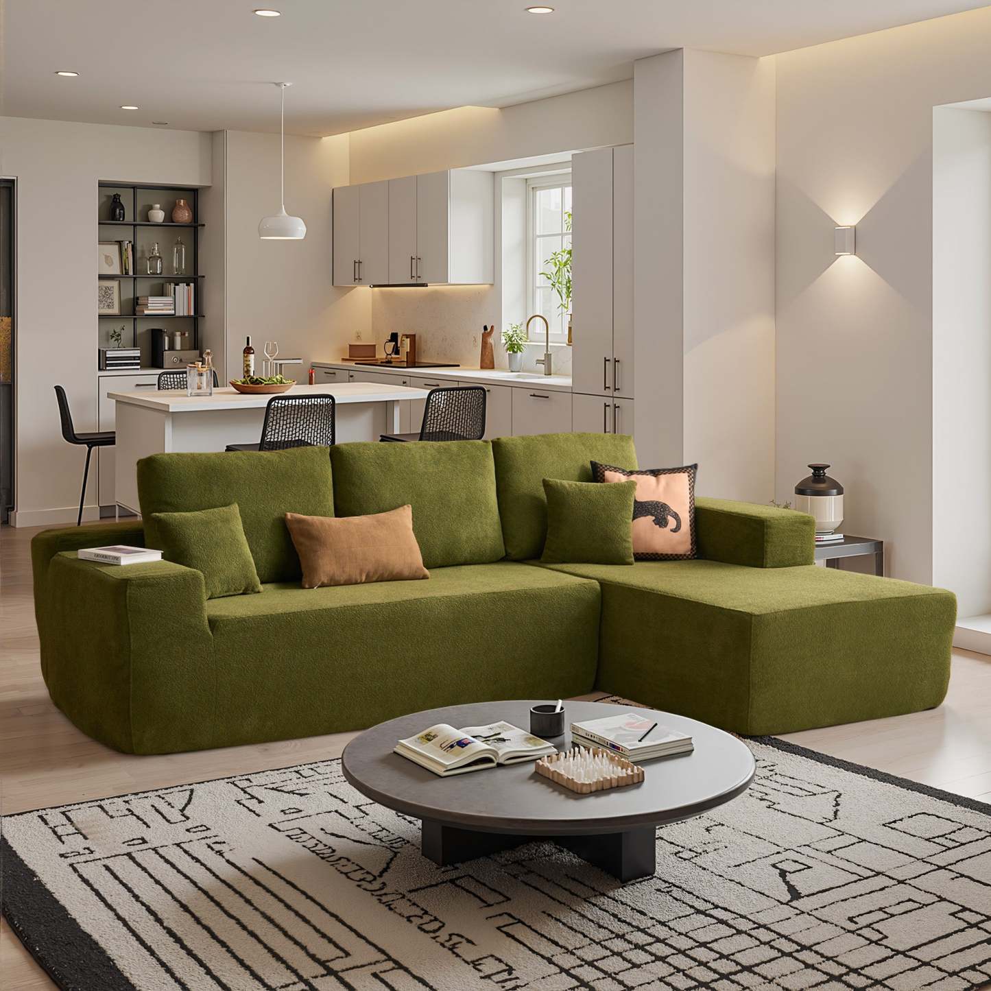 OVthtIOS 104" L-Shape Modular Couch with Chaise, Plush Corduroy Fabric, No Assembly Required