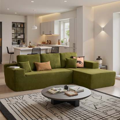 OVthtIOS 104" L-Shape Modular Couch with Chaise, Plush Corduroy Fabric, No Assembly Required