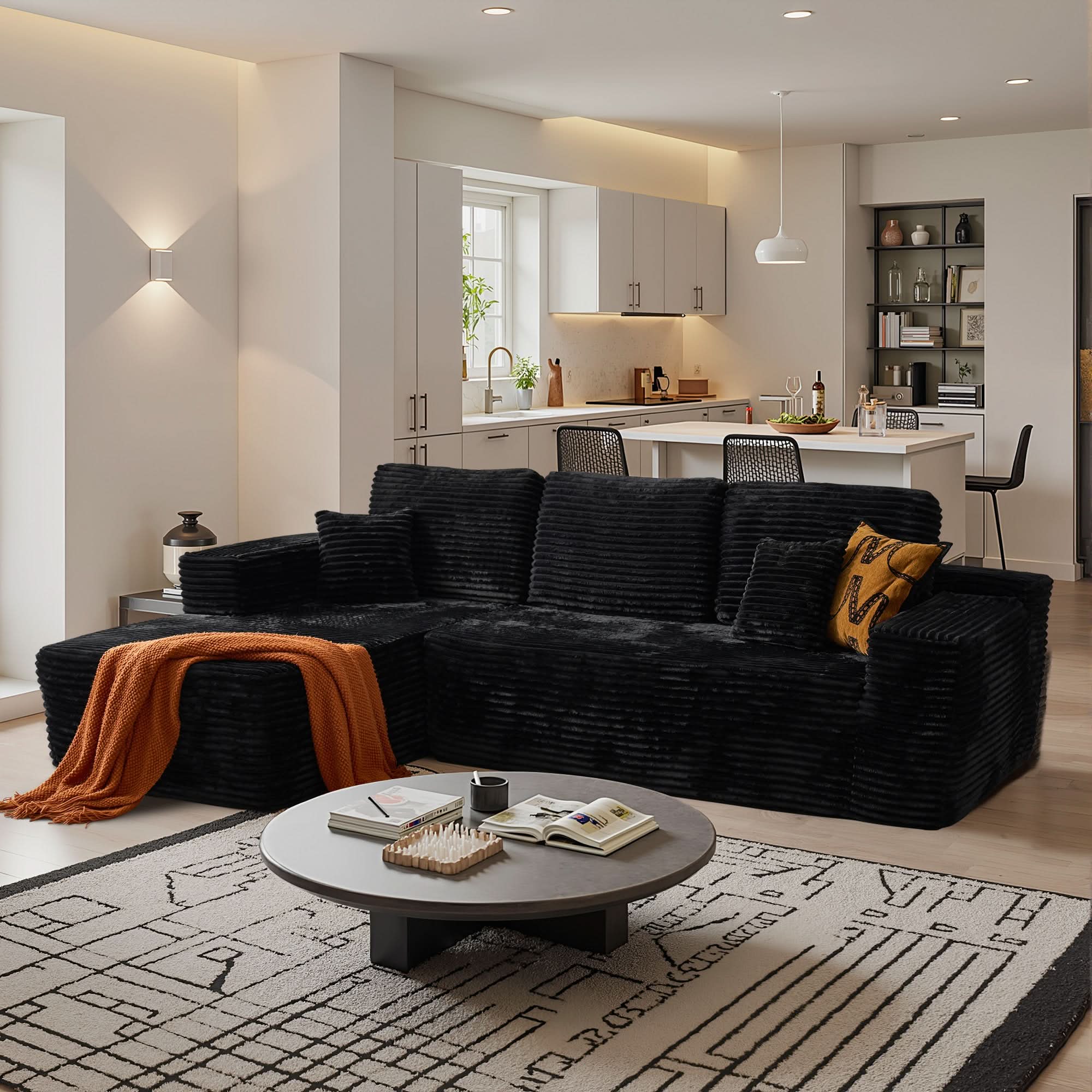 OVthtIOS 104" L-Shape Modular Couch with Chaise, Plush Corduroy Fabric, No Assembly Required