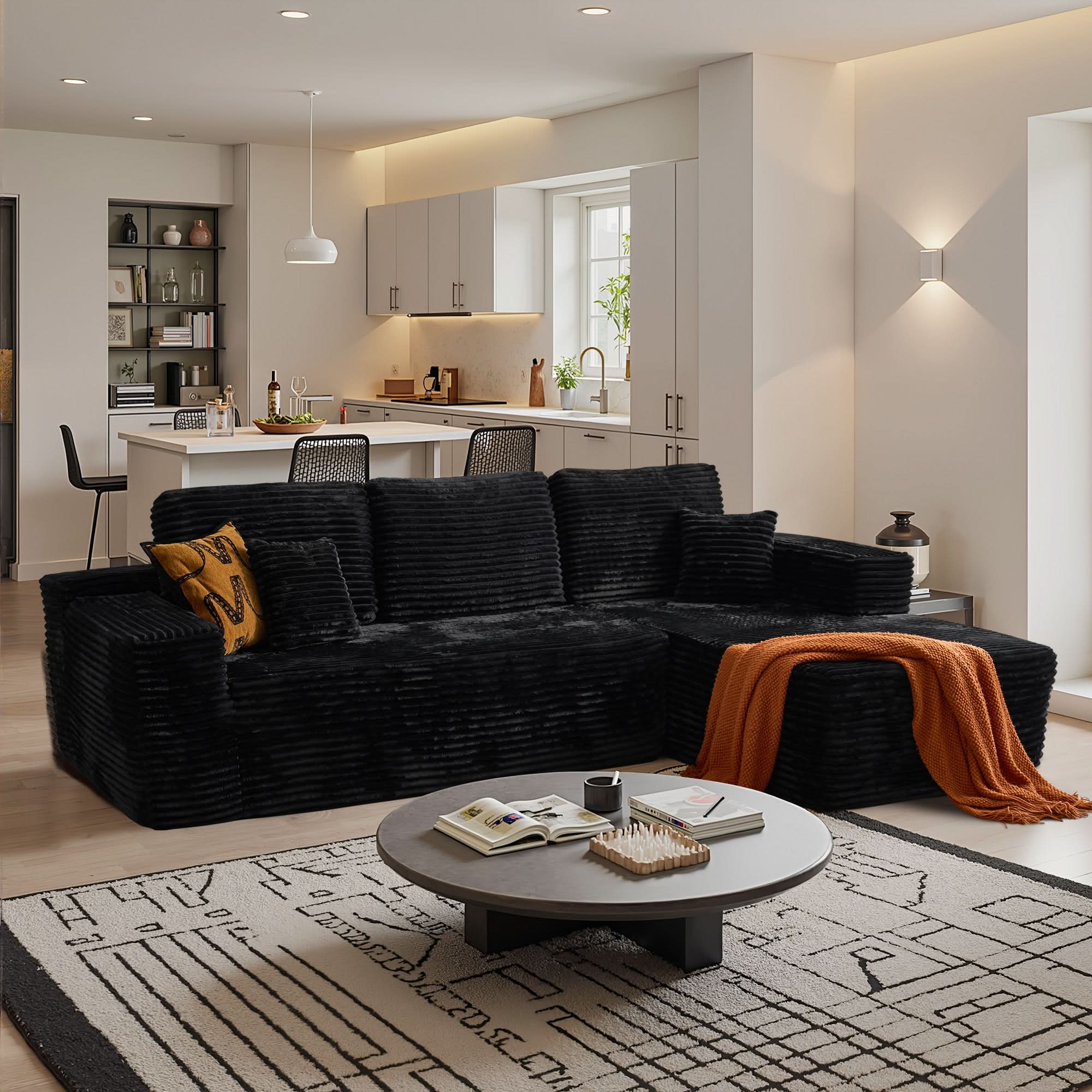 OVthtIOS 104" L-Shape Modular Couch with Chaise, Plush Corduroy Fabric, No Assembly Required