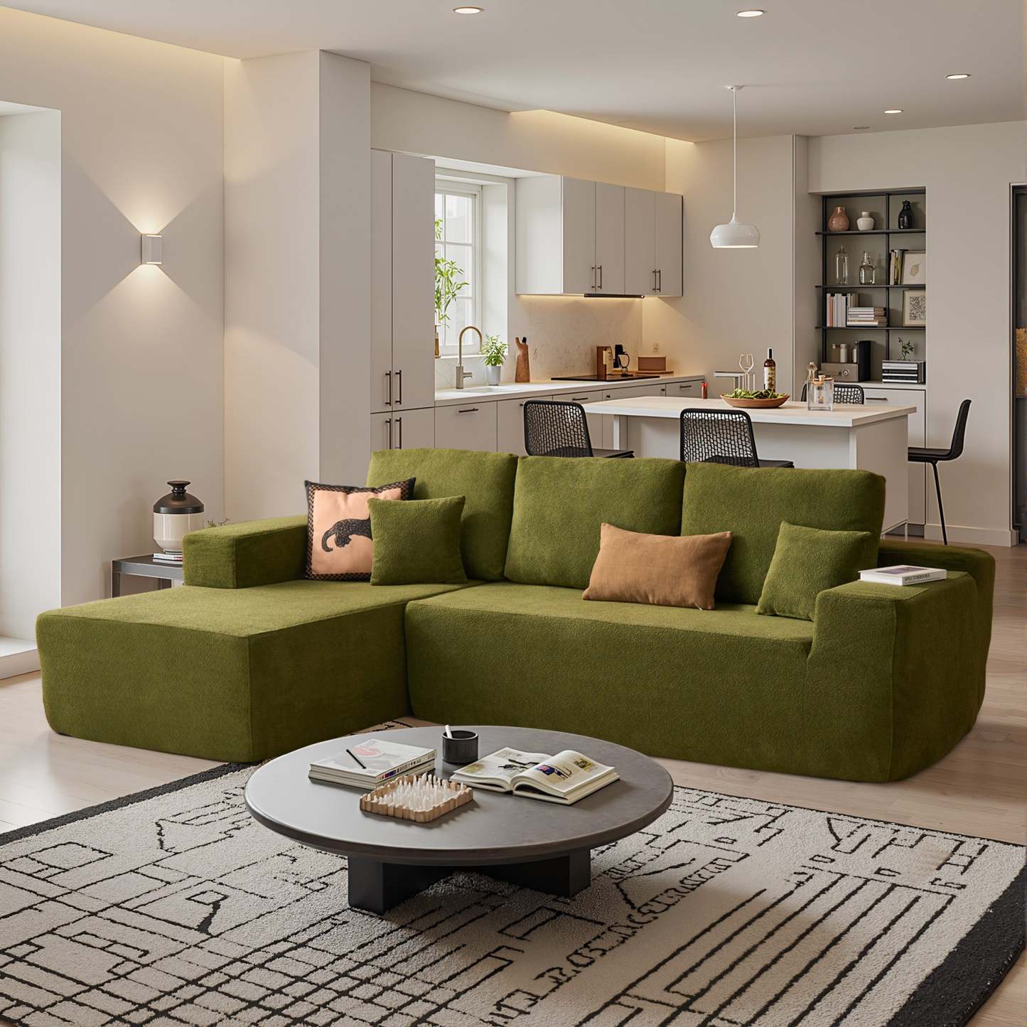 OVthtIOS 104" L-Shape Modular Couch with Chaise, Plush Corduroy Fabric, No Assembly Required