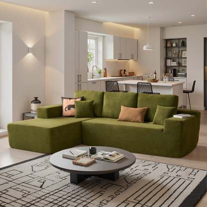 OVthtIOS 104" L-Shape Modular Couch with Chaise, Plush Corduroy Fabric, No Assembly Required