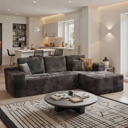 OVthtIOS 104" L-Shape Modular Couch with Chaise, Plush Corduroy Fabric, No Assembly Required