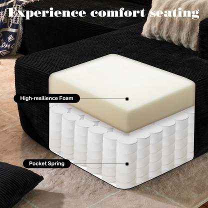 OVthtIOS 104" L-Shape Modular Couch with Chaise, Plush Corduroy Fabric, No Assembly Required